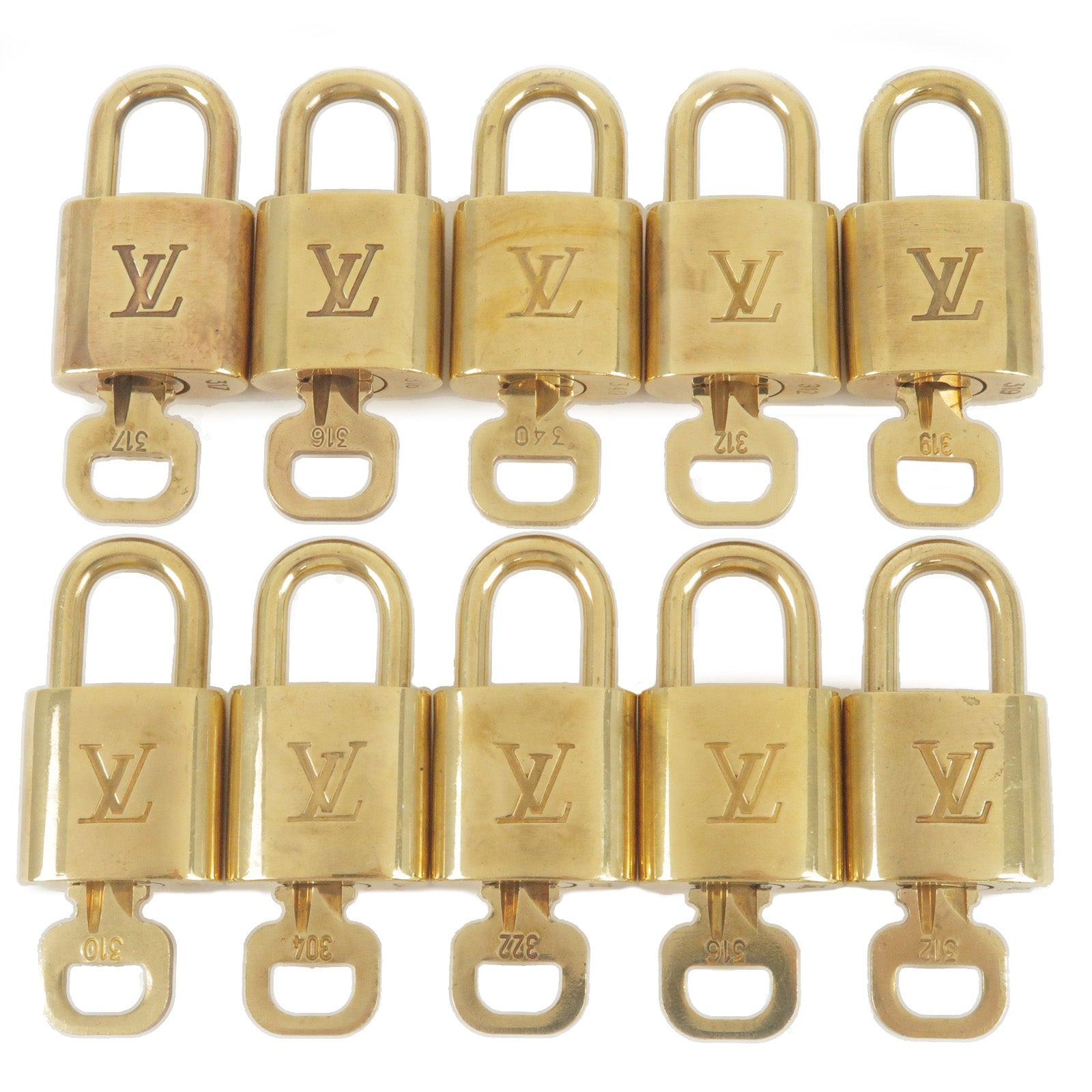 Louis-Vuitton-Set-of-10-Lock-&-Key-Cadena-Key-Lock-Metal-Gold