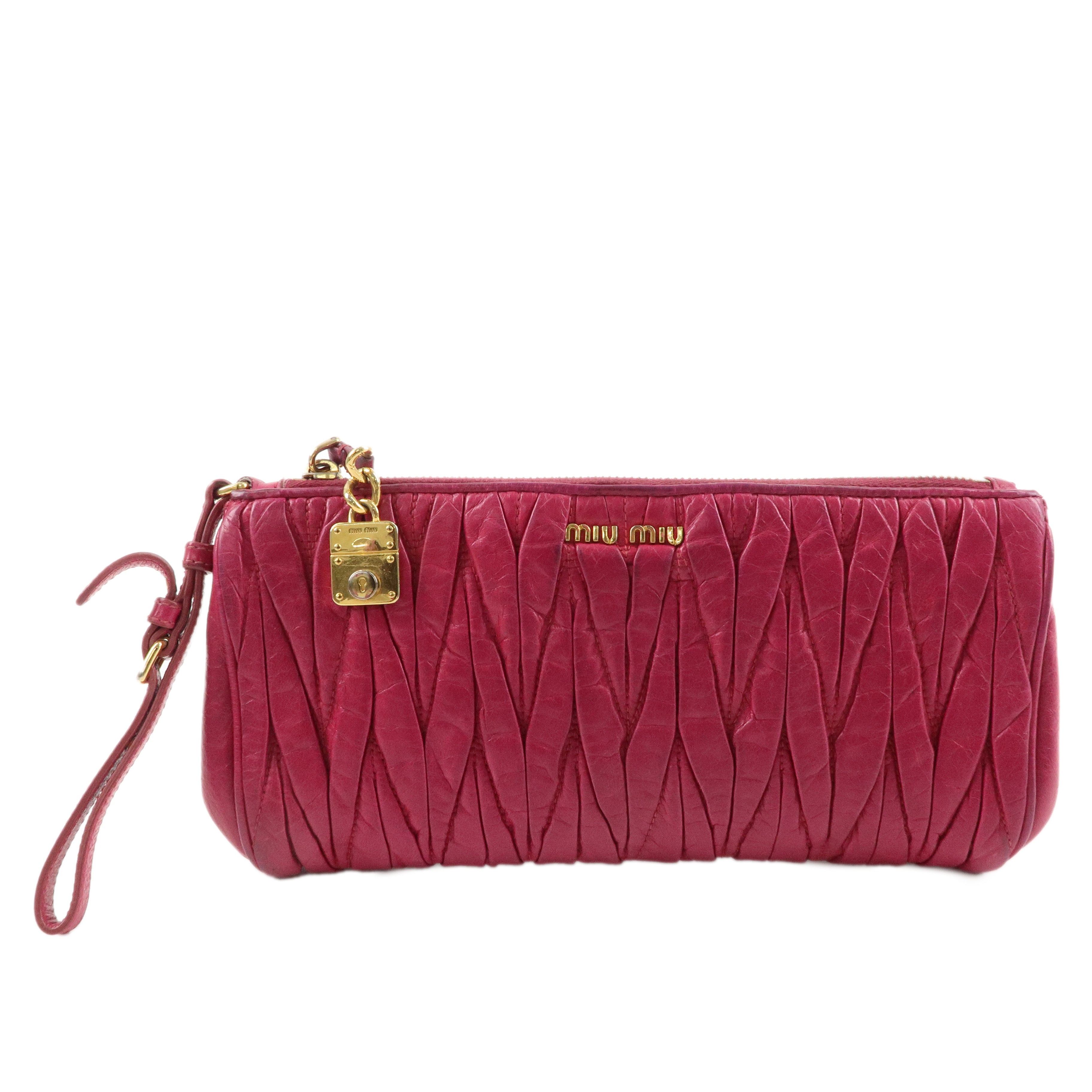 MIU MIU Matelasse Leather Pouch Clutch Bag Pink 5N1455