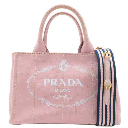 PRADA-Logo-Canapa-Mini-Canvas-2Way-Bag-Tote-Bag-Pink-1BG439