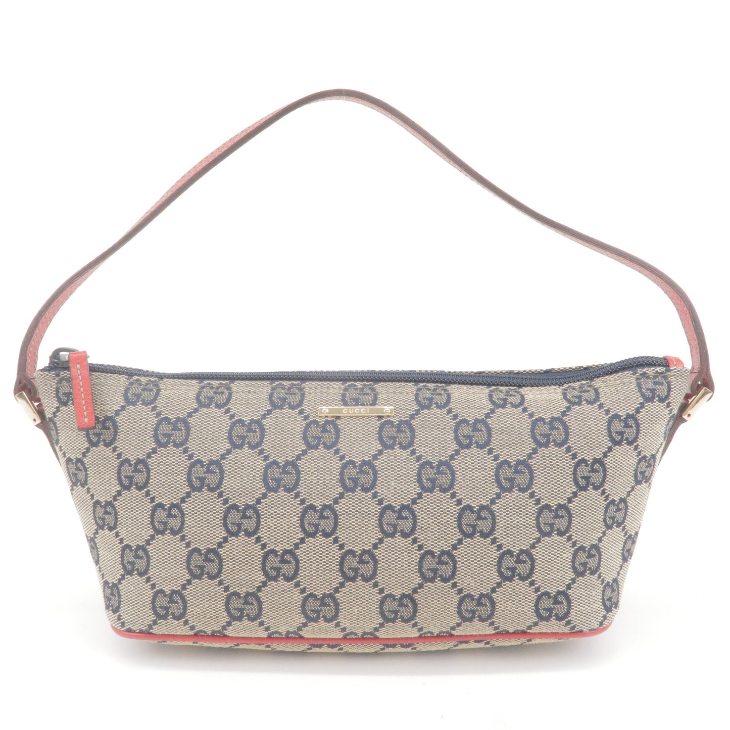 GUCCI Boat Bag GG Canvas Leather Hand Bag Beige Red 07198