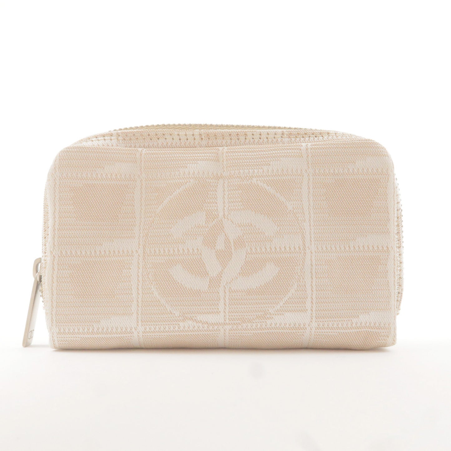 CHANEL New Travel Line Nylon Jacquard Cosmetic Pouch Beige