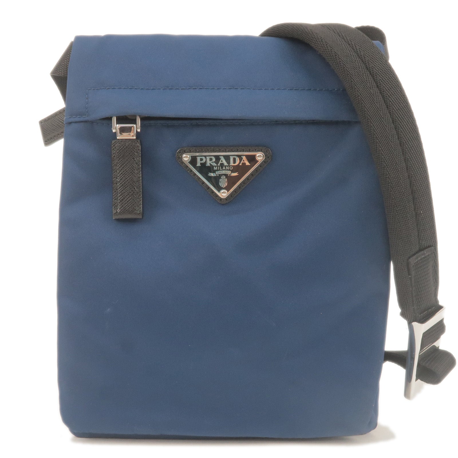 PRADA-Nylon-Leather-Shoulder-Bag-Purse-Blue-Black