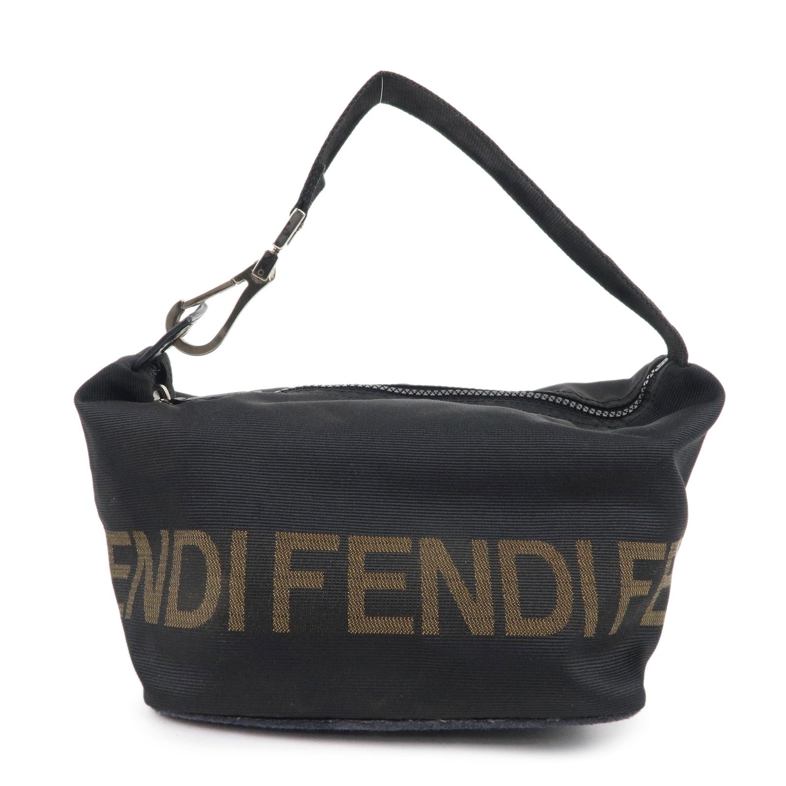 FENDI-Logo-Canvas-Hand-Bag-Black-Brown-26586