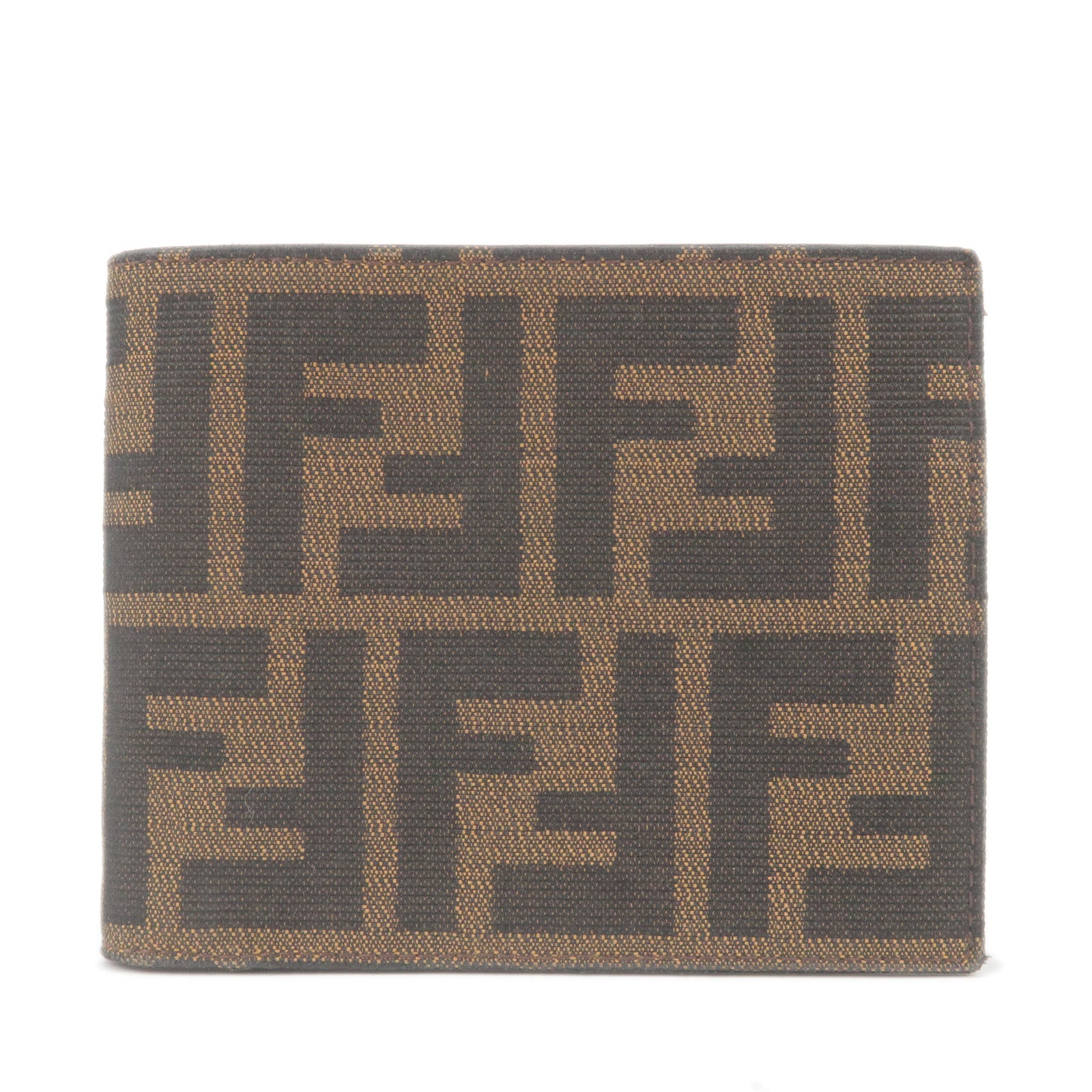 FENDI-Zucca-Canvas-Leather-Bi-Fold-Wallet-Brown-Black-7M0001