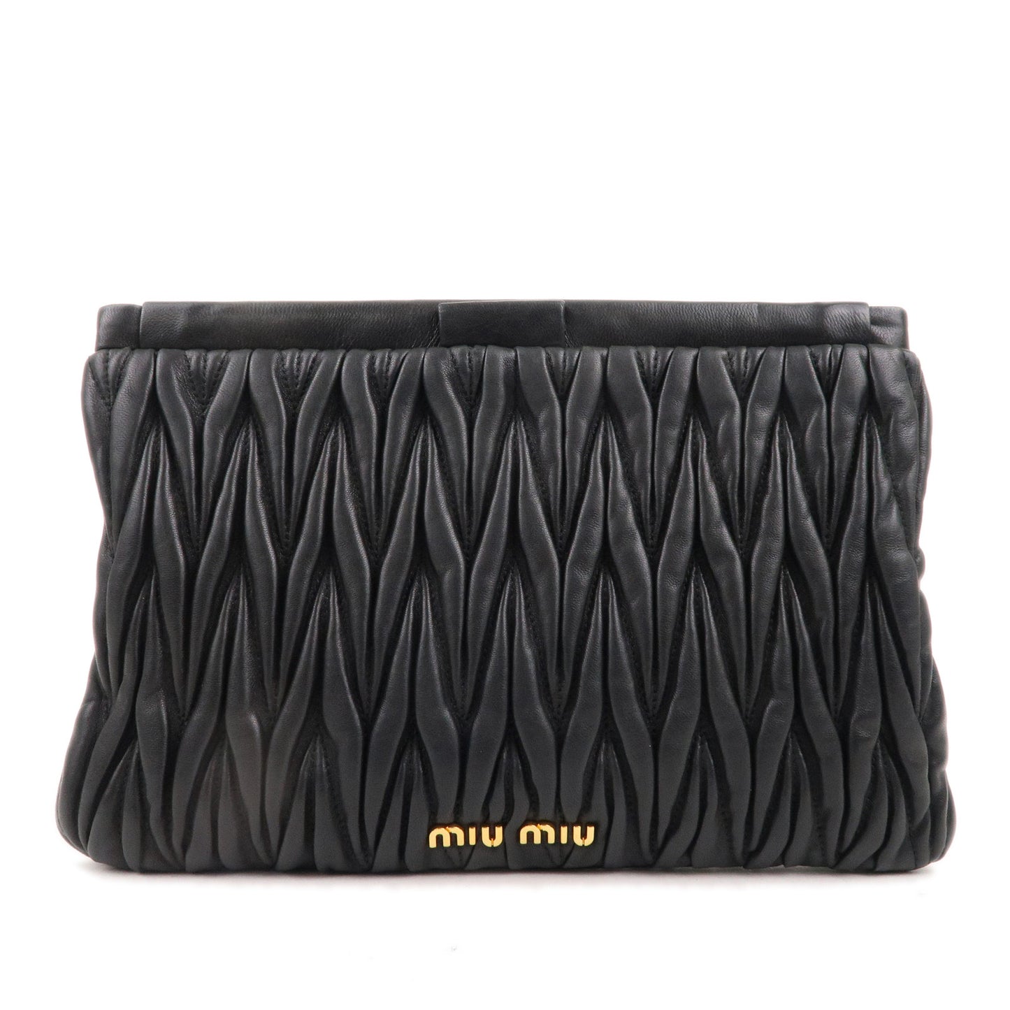 MIU MIU Matelasse Leather Gather Clutch Bag Black