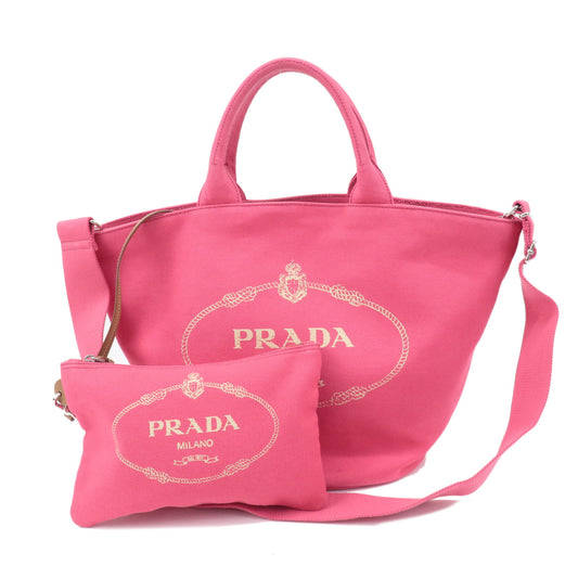 PRADA-Logo-Canapa-Canvas-Leather-Fabric-2Way-Bag-Pink-1BG163