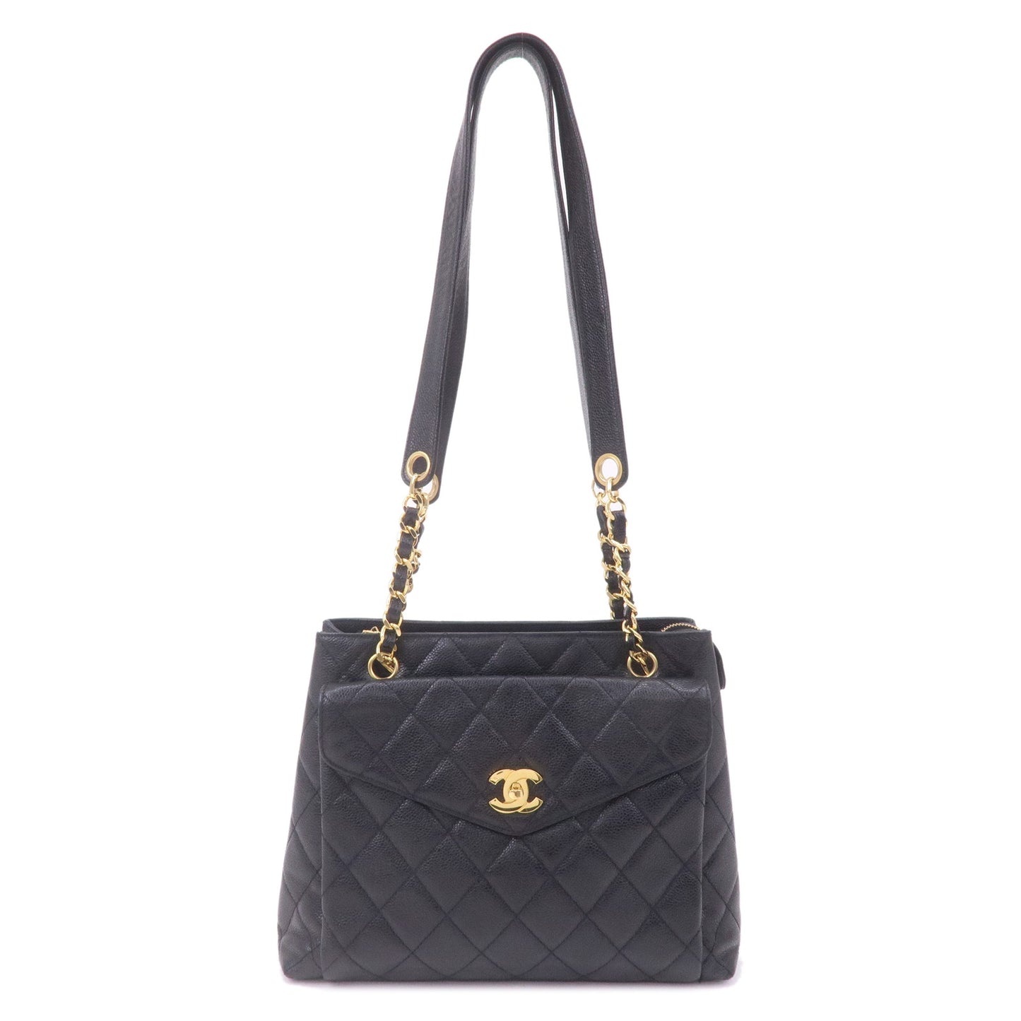 CHANEL-Matelasse-Caviar-Skin-Chain-Tote-Bag-Black-Gold-HDW-A06323