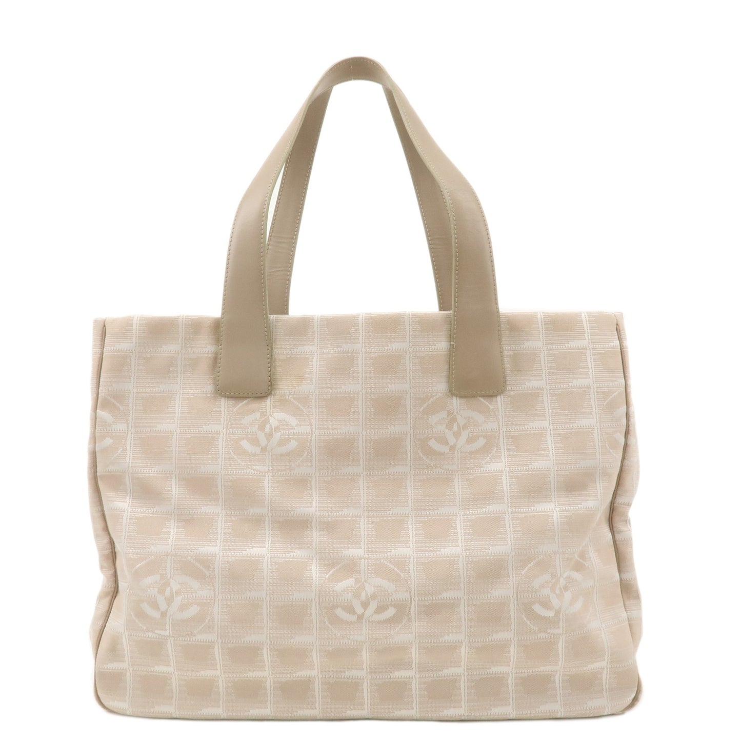 CHANEL-New-Travel-Line-Nylon-Jacquard-Leather-Tote-MM-Beige-A15991