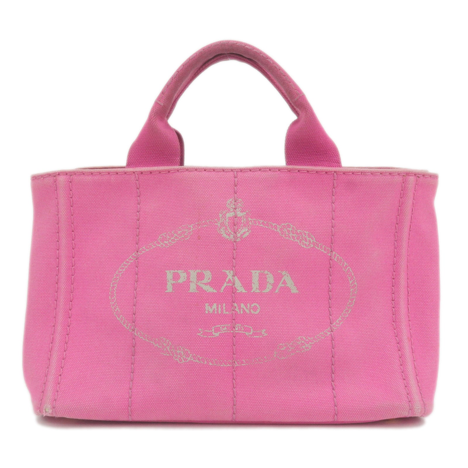 PRADA-Logo-Canapa-Mini-Canvas-Hand-Bag-Tote-Bag-Pink