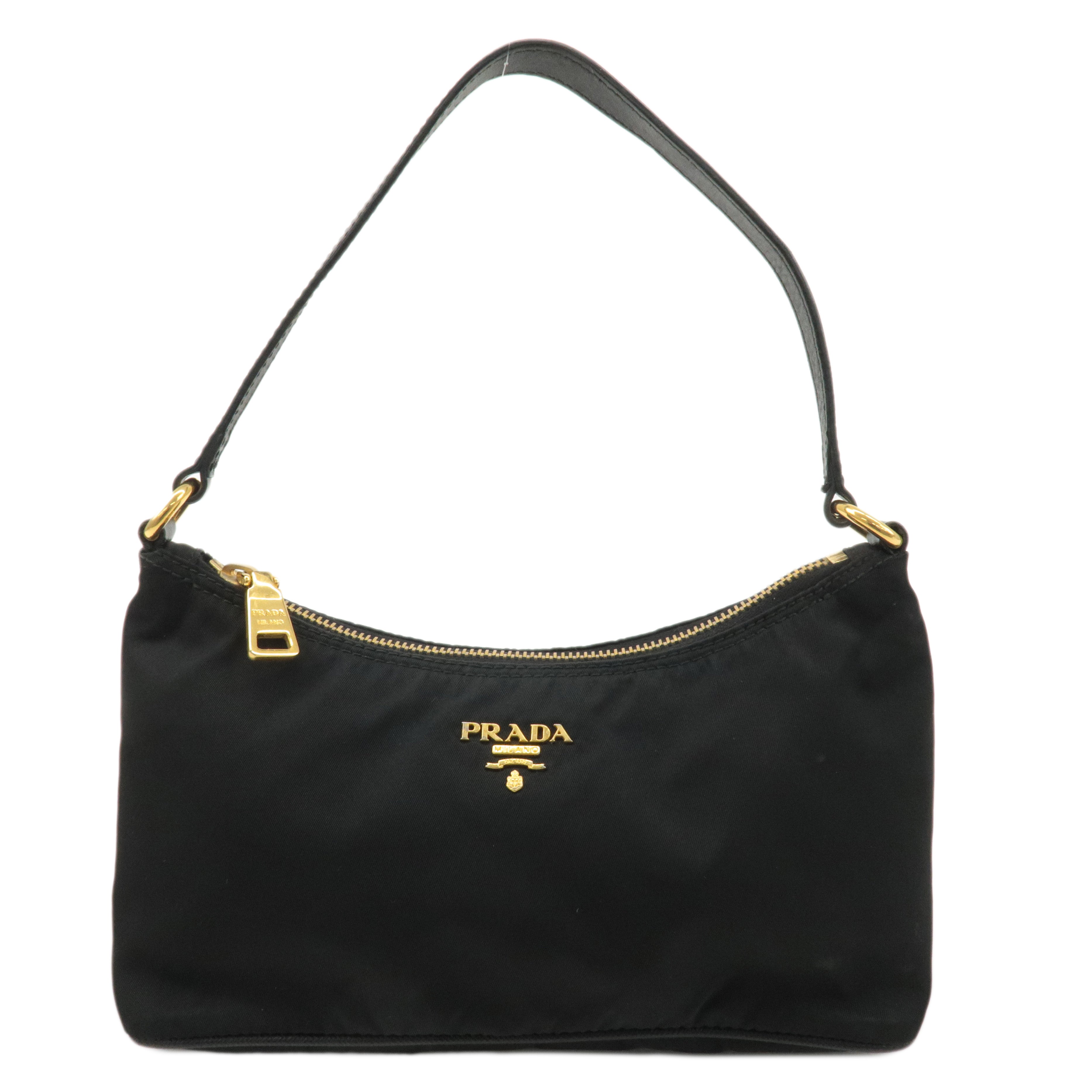 PRADA Logo Nylon Leather Hand Bag Shoulder bag Black