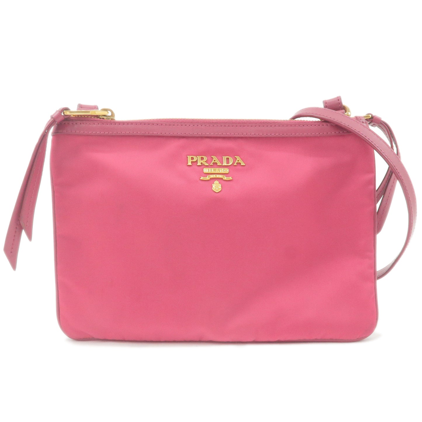 PRADA-Logo-Nylon-Leather-Shoulder-Bag-Pink-1BH046