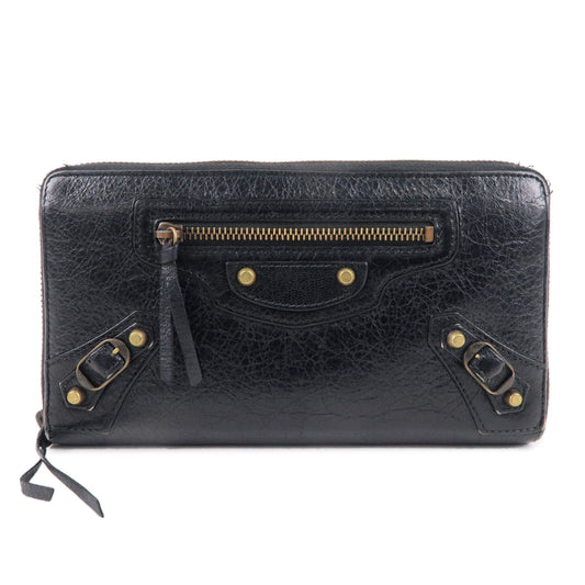 BALENCIAGA-Leather-Classic-Continental-Zip-Wallet-Black-253036