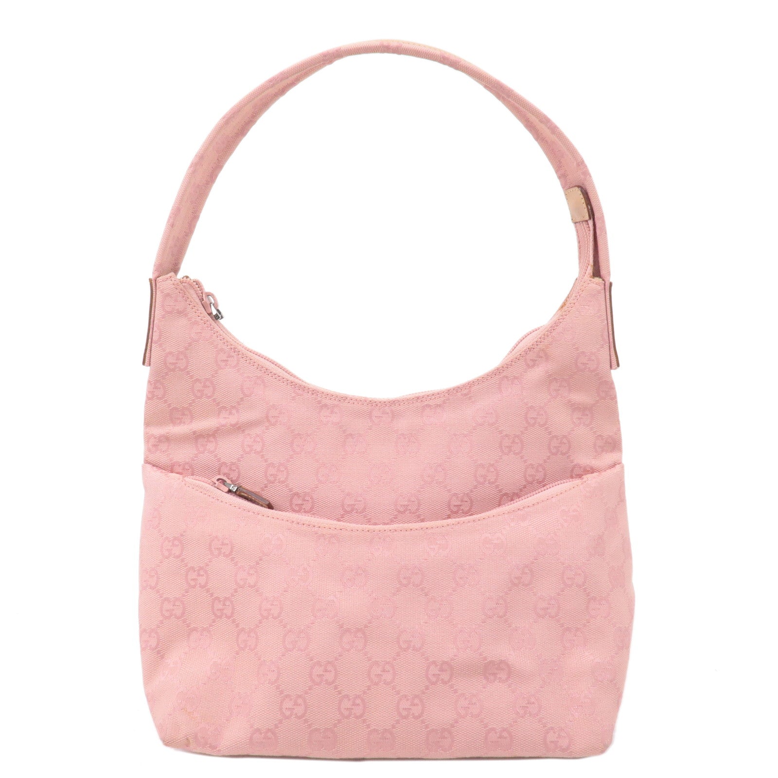 GUCCI-GG-Canvas-Leather-Shoulder-Bag-Hand-Bag-Pink-001・3386