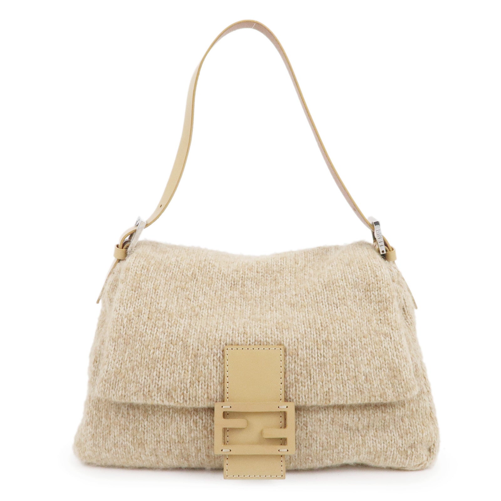 FENDIMammaBaguetteWoolKnitLeatherShoulderBagBeige26325 dct