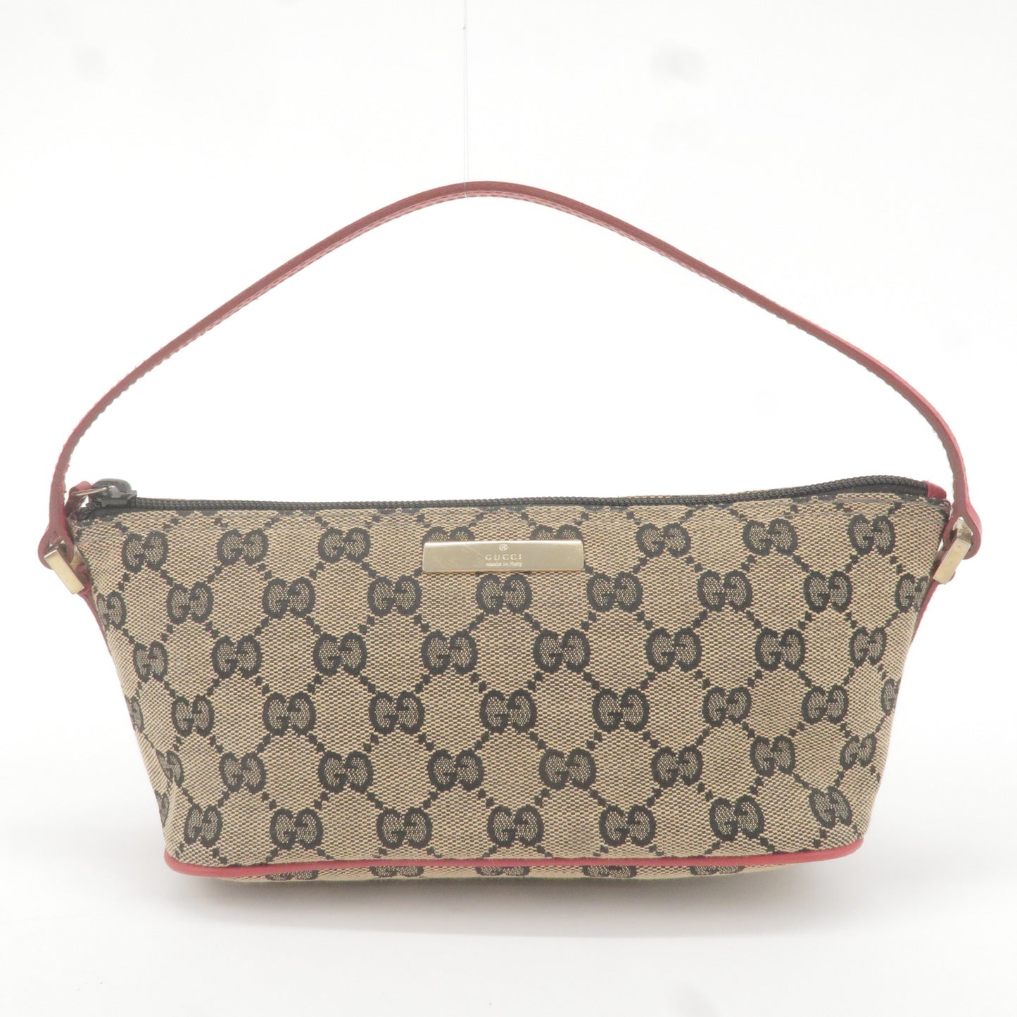 GUCCI GG Canvas Leather Boat Bag Hand Bag Black Red 039.1103