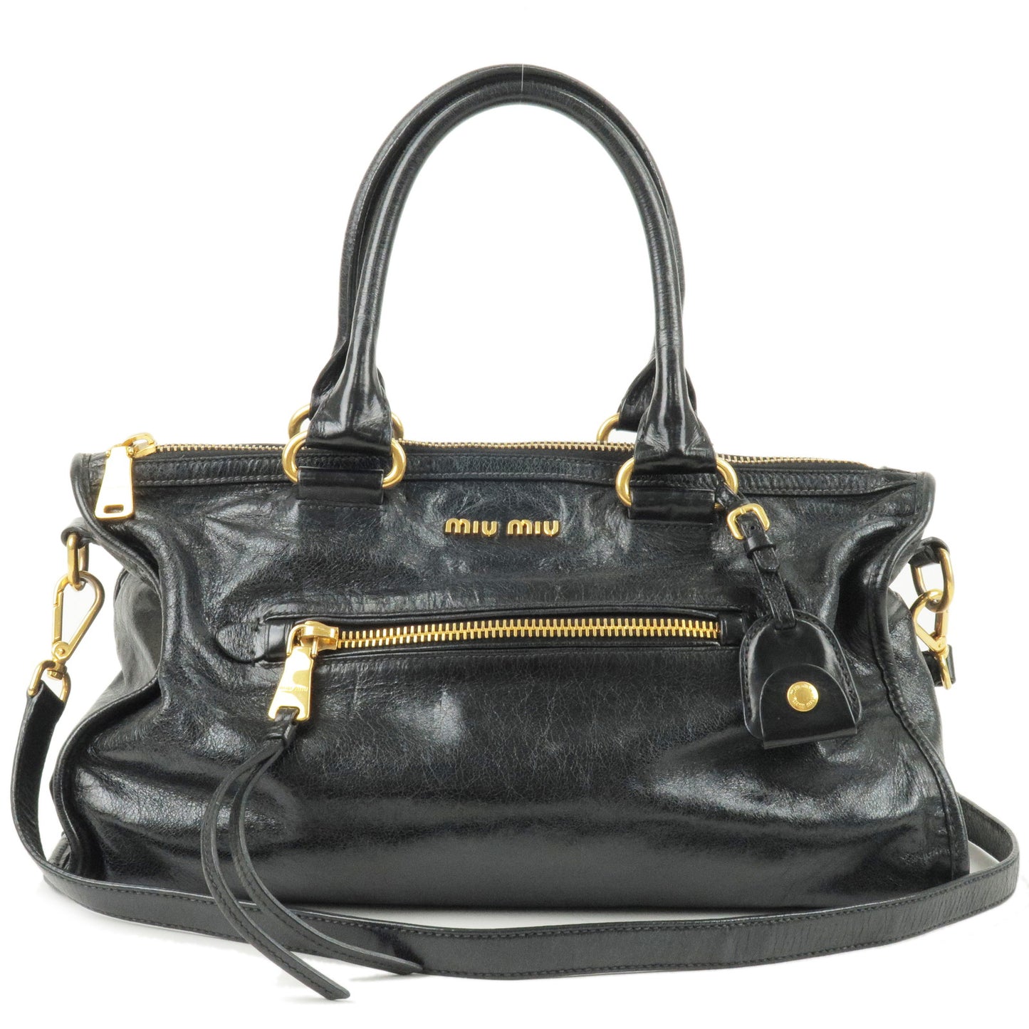 MIU-MIU-Leather-2Way-Shoulder-Bag-Hand-Bag-Black