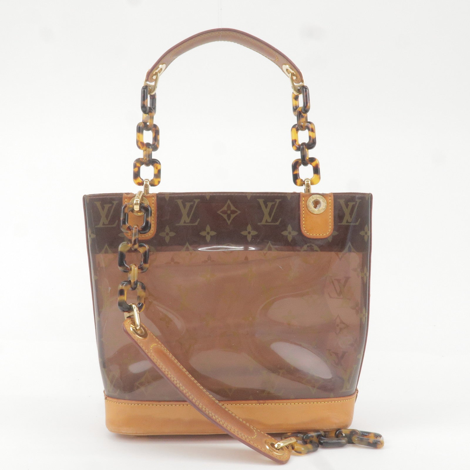 Authentic Gucci Vintage Bamboo Vinyl Hand Bag Handbag Clear Brown
