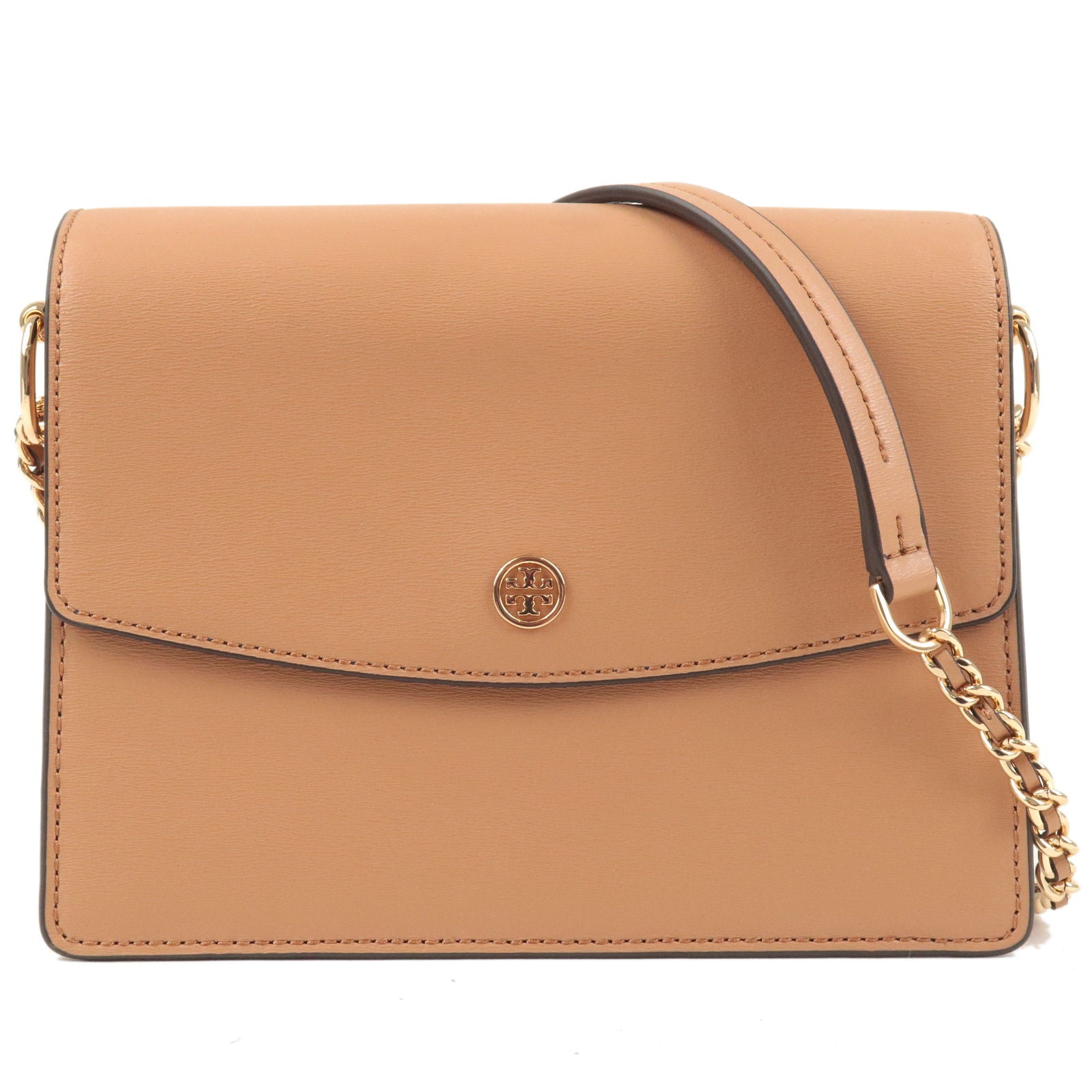 Tory-Burch-Leather-Flap-Chain-Shoulder-Bag-Brown-Beige