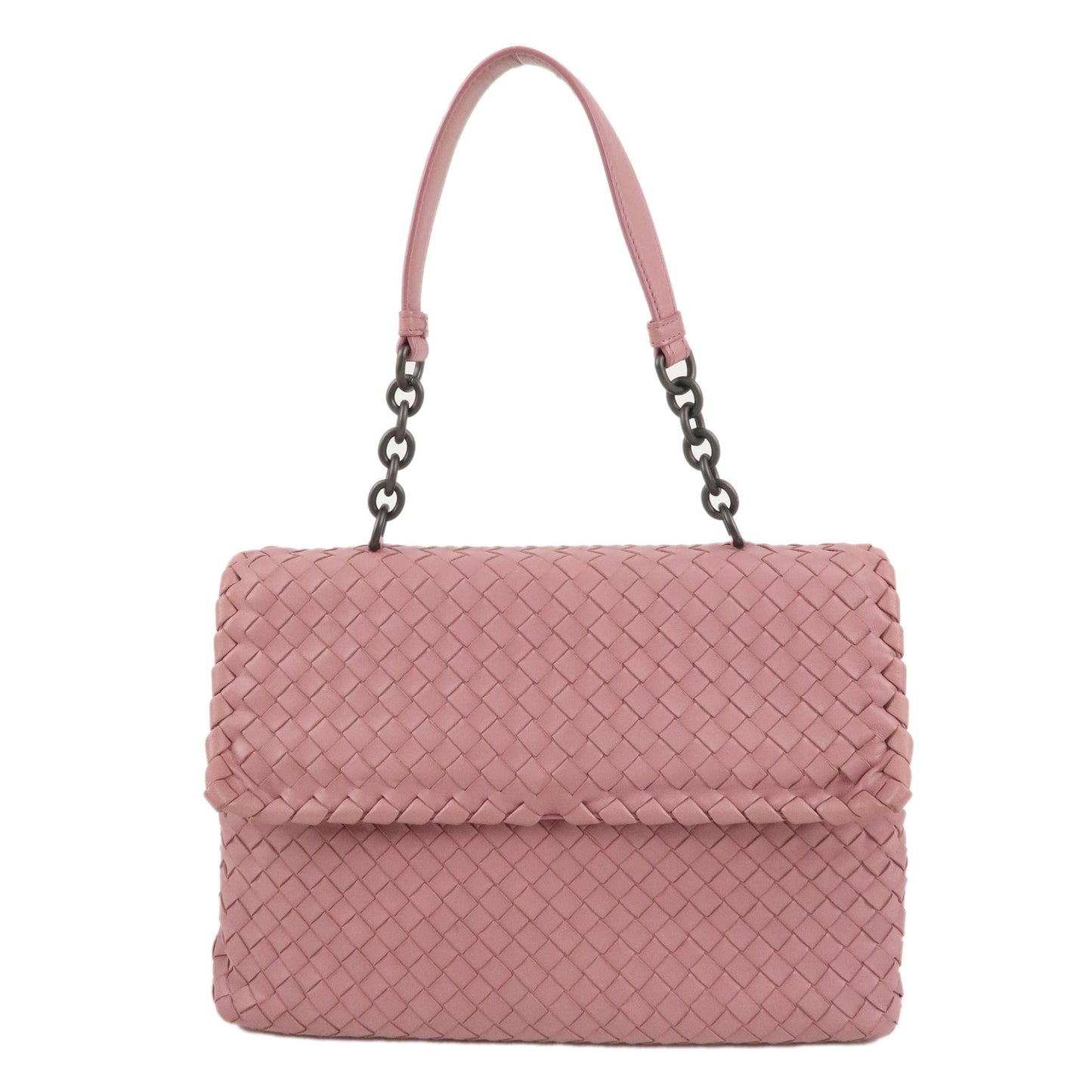 BOTTEGA-VENETA-Intrecciato-Leather-Shoulder-Bag-Pink