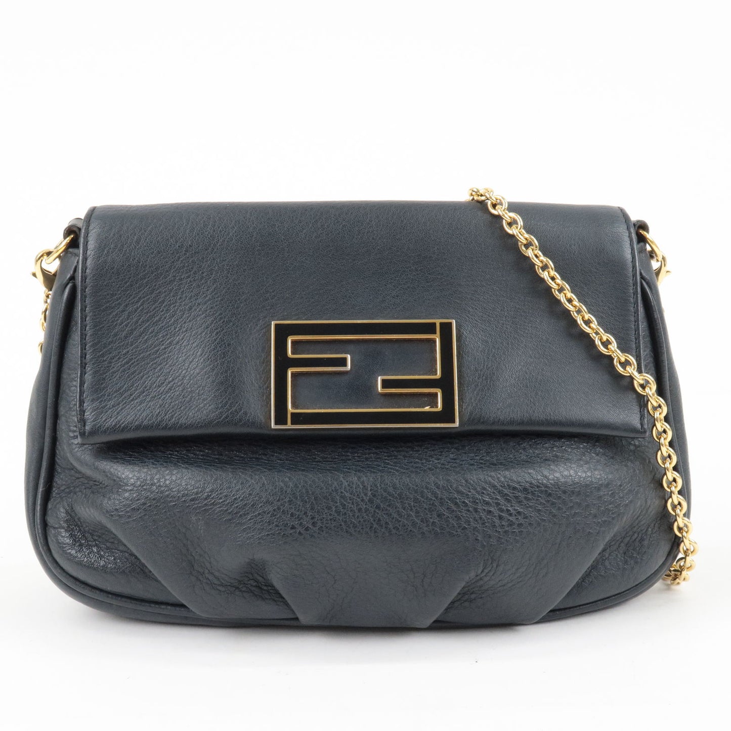 FENDI Leather Chain Shoulder Bag Purse Black 8M0276
