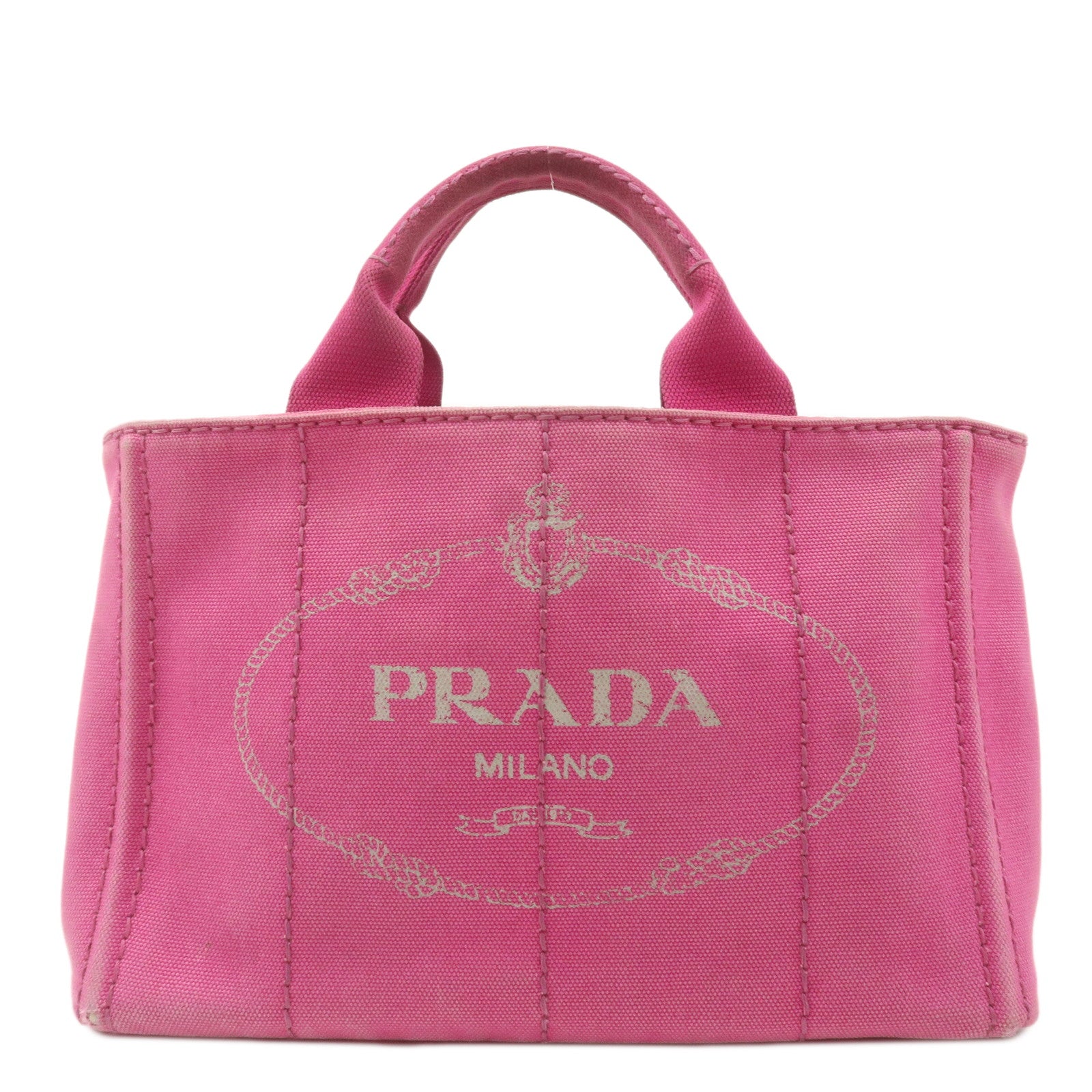 PRADA-Logo-Canapa-Mini-Canvas-Tote-Bag-Hand-Bag-Pink