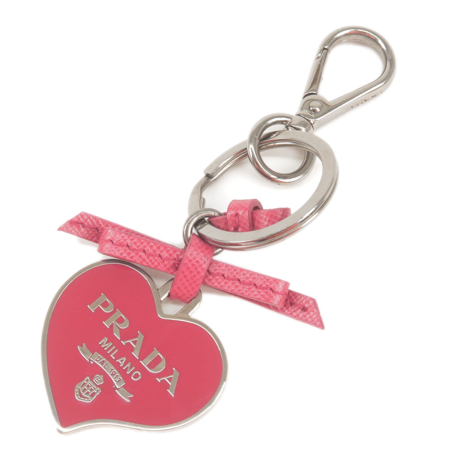 PRADA-Metal-Ribbon-Heart-Key-Ring-Key-Chain-Key-Charm-Pink-1TL126