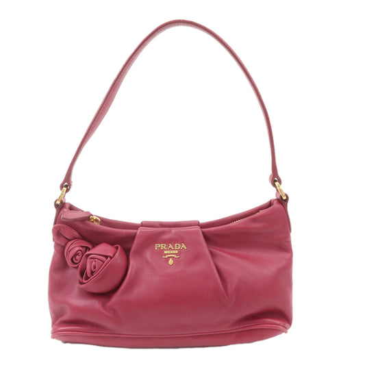 PRADA-Leather-Rose-Corsage-Hand-Bag-Pouch-Pink-1N1439