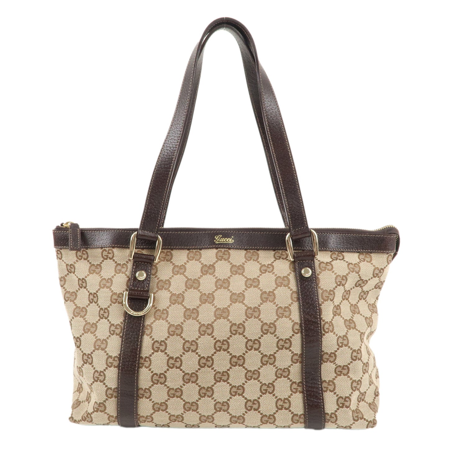 GUCCI-Abbey-GG-Canvas-Leather-Tote-Bag-Beige-Brown-141470