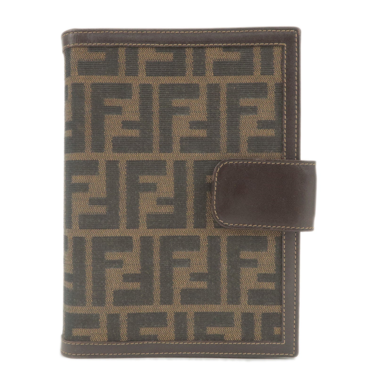 FENDI-Zucca-Print-Canvas-Leather-Planner-Cover-Brown-Black-30161