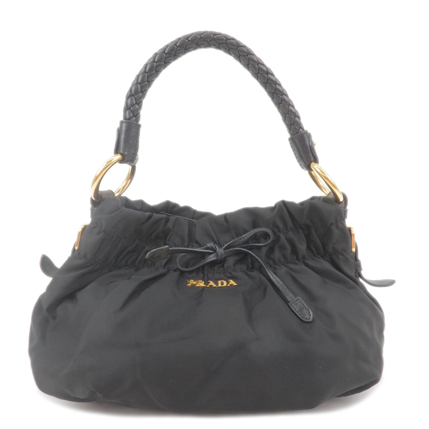 PRADA-Logo-Nylon-Leather-Shoulder-Bag-Hand-Bag-Black-BR4237