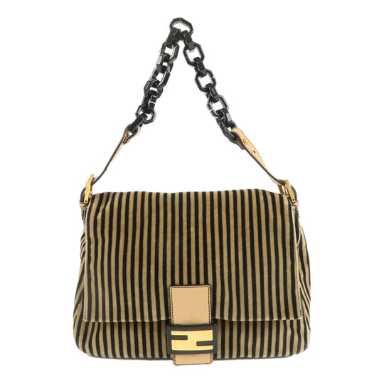 FENDI-Mamma-Baguette-Velour-Leather-Stripe-Shoulder-Bag-8BR001