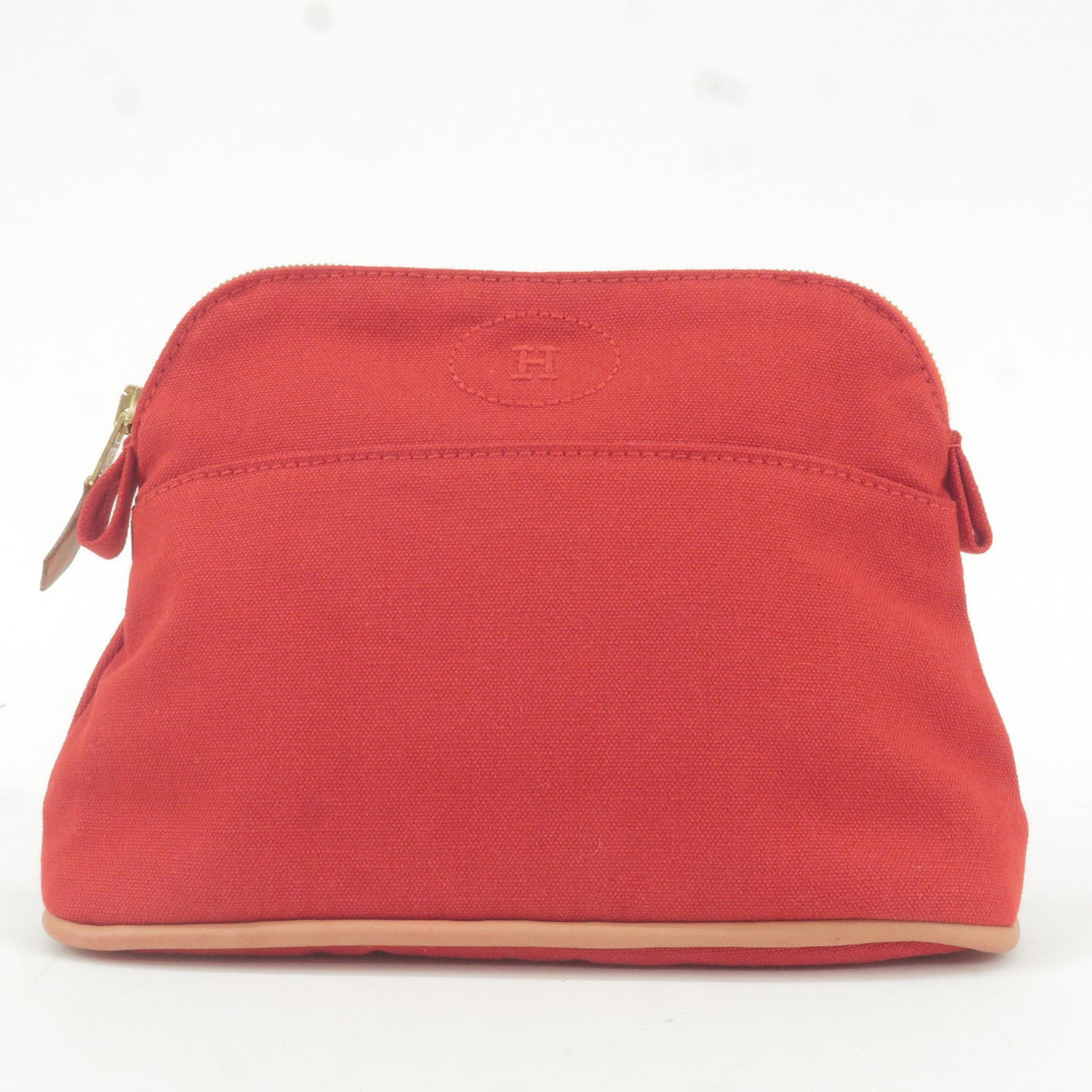 HERMES Canvas Leather Bolide Pouch PM Cosmetics Pouch Red