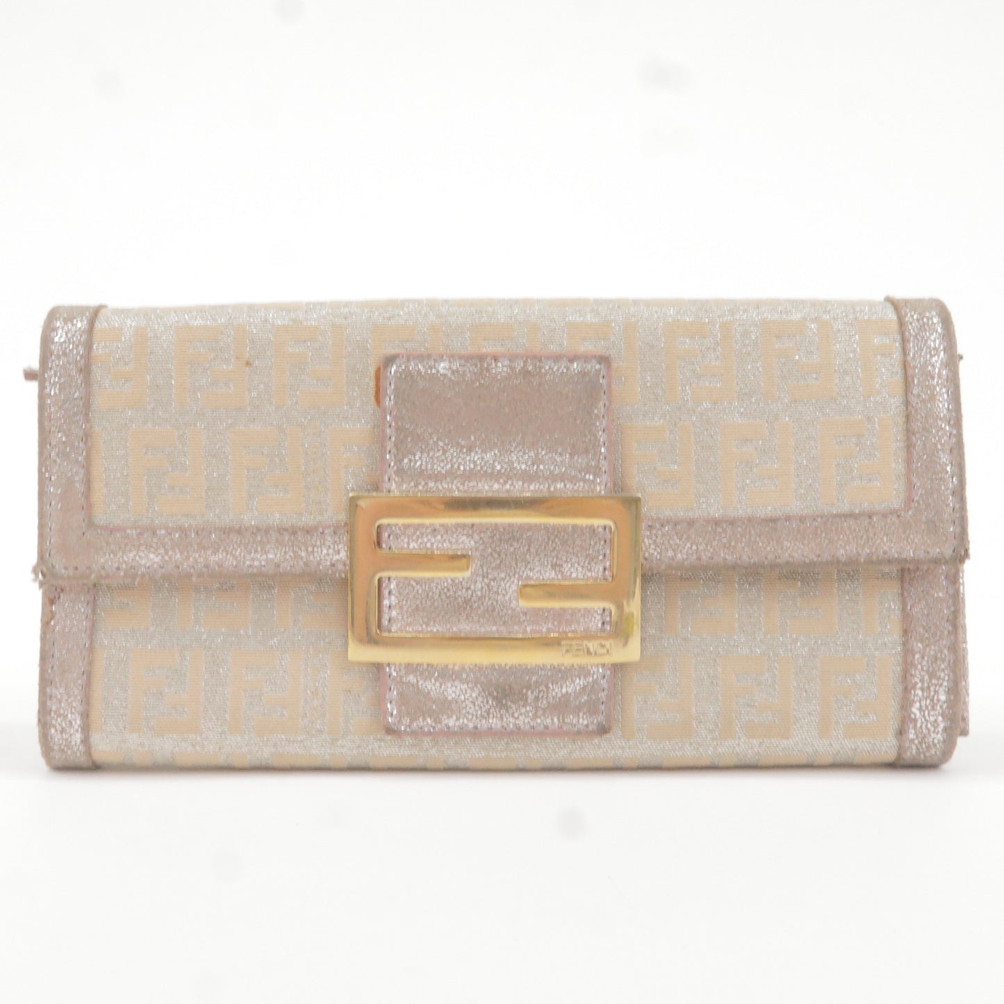 FENDI Zucchino Print Canvas Leather Bi-Fold Wallet Beige 8M0021