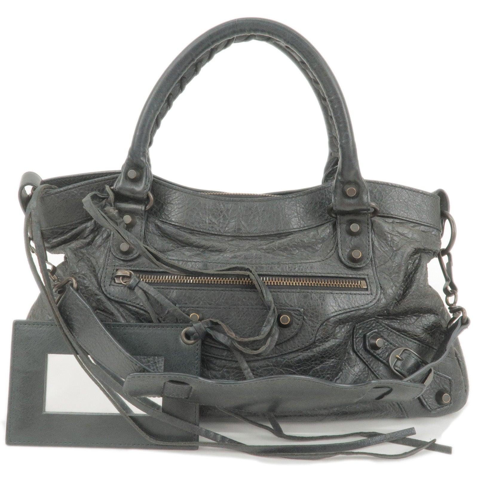 BALENCIAGA-The-First-Leather-2Way-Bag-Hand-Bag-Gray-103208