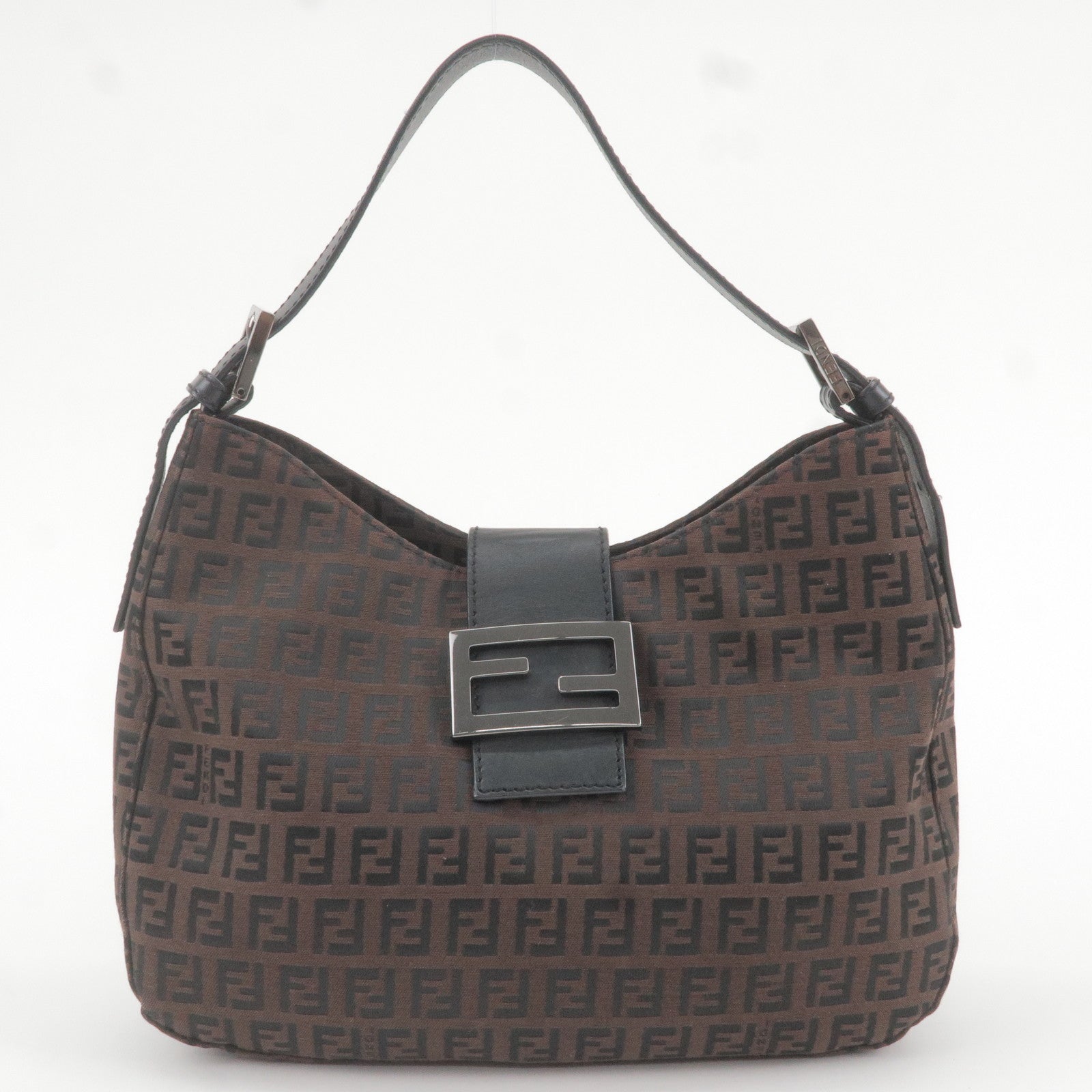 Fendi Brown Zucca Canvas and Red Leather Selleria Boston Bag