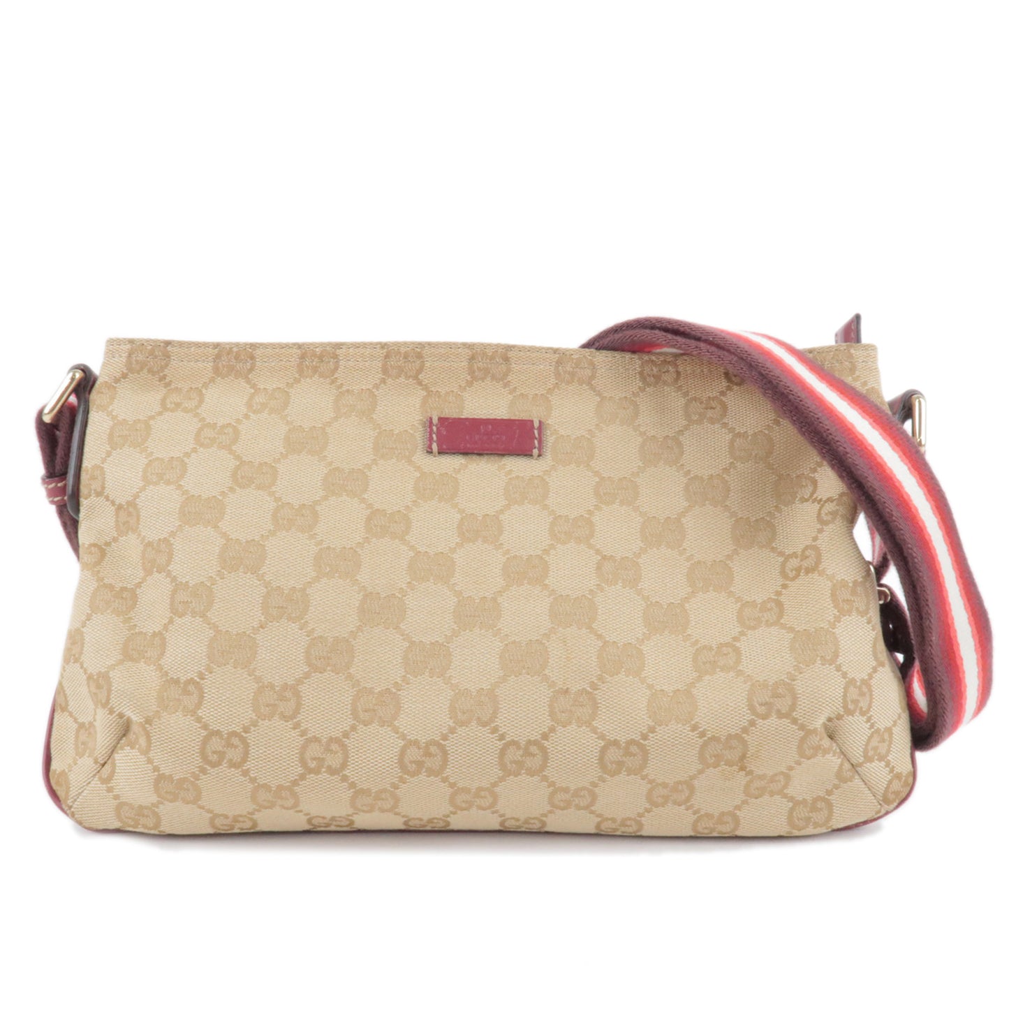 GUCCI-Sherry-GG-Canvas-Leather-Shoulder-Bag-Beige-Red-189749