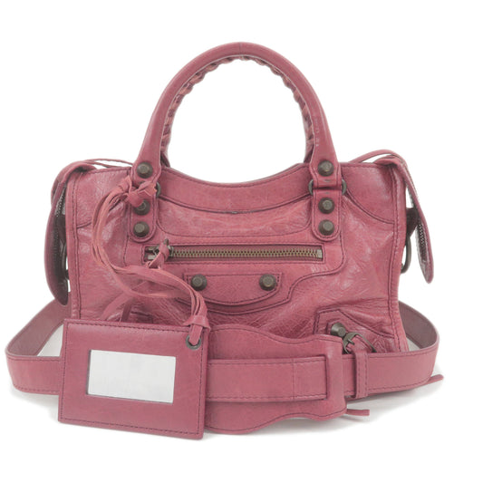BALENCIAGA-Leather-Classic-Mini-City-2Way-Hand-Bag-Red-300295