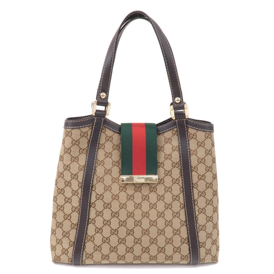 GUCCI-Sherry-Line-GG-Canvas-Leather-Hand-Bag-Beige-Brown-364835