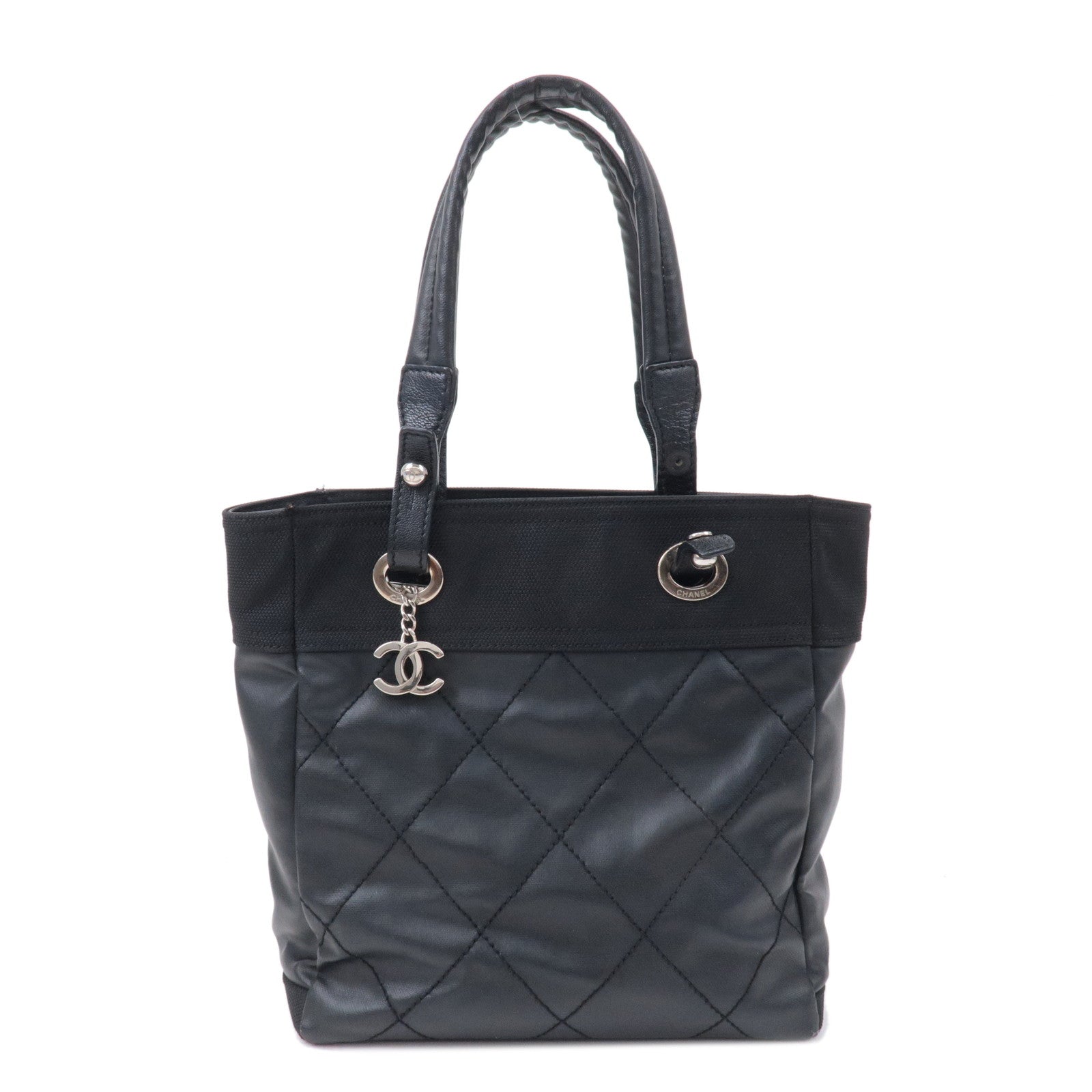 CHANEL Canvas Leather Tote Bag Black