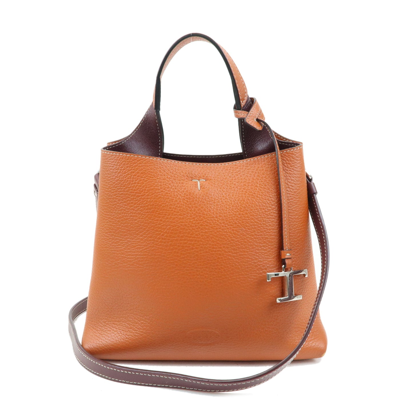 TOD'S-Leather-2Way-Bag-Shoulder-Bag-Hand-Bag-Orange