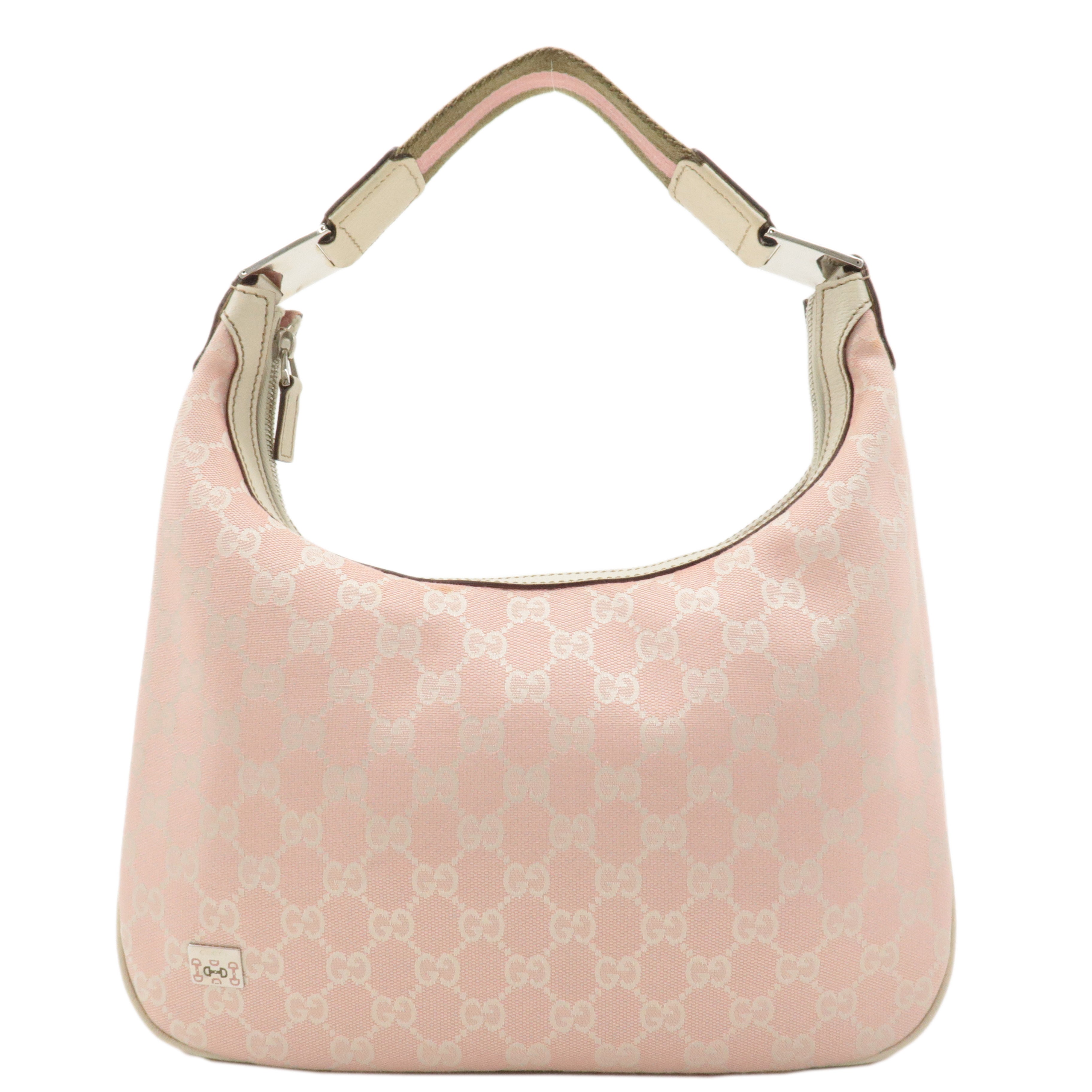 GUCCI Sherry GG Canvas Leather Shoulder Bag Pink Ivory 145757