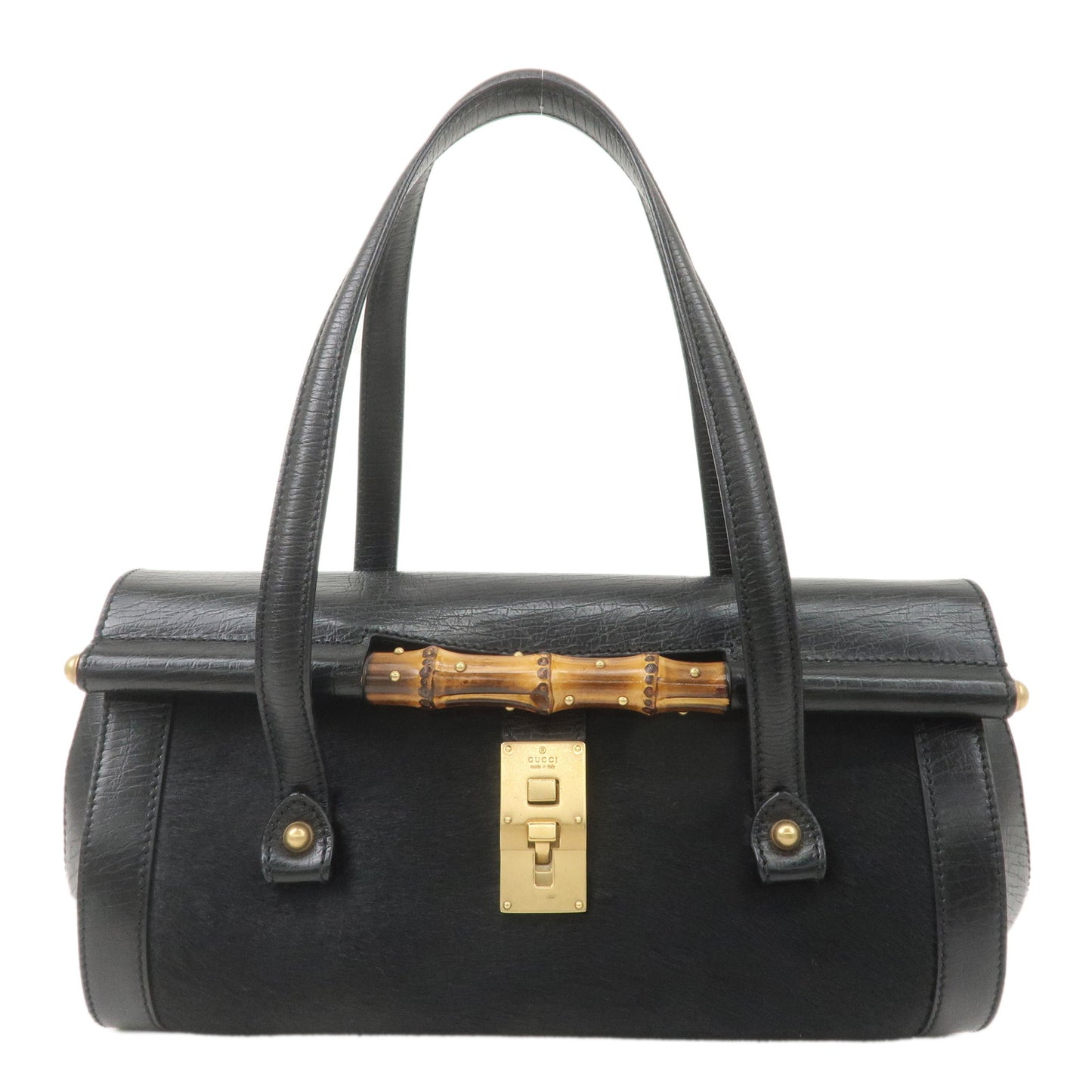 GUCCI-Bamboo-Leather-Unborn-Calf-Boston-Bag-Black-114993