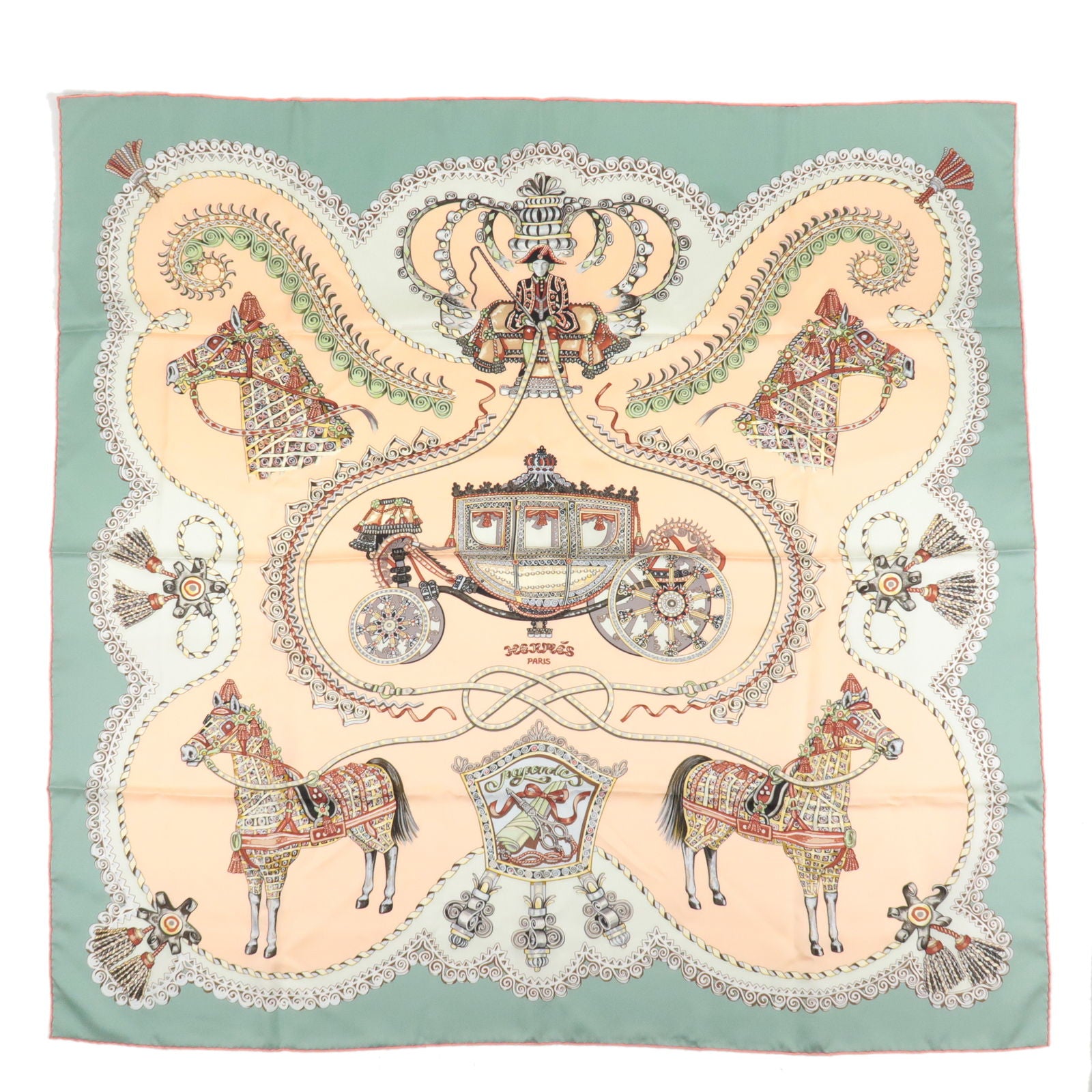 HERMES-Carre-90-PAPEROLE-Silk-100%-Scarf-Pink-Green