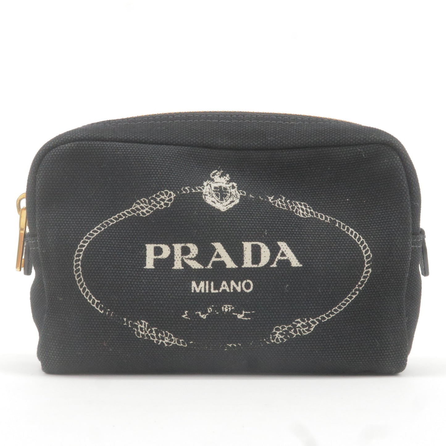 PRADA Logo Canvas Leather Canapa Mini Pouch Black 1NA021