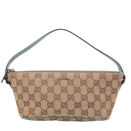 GUCCI-Boat-Bag-GG-Canvas-Leather-Pouch-Emerald-Green-Beige-07198