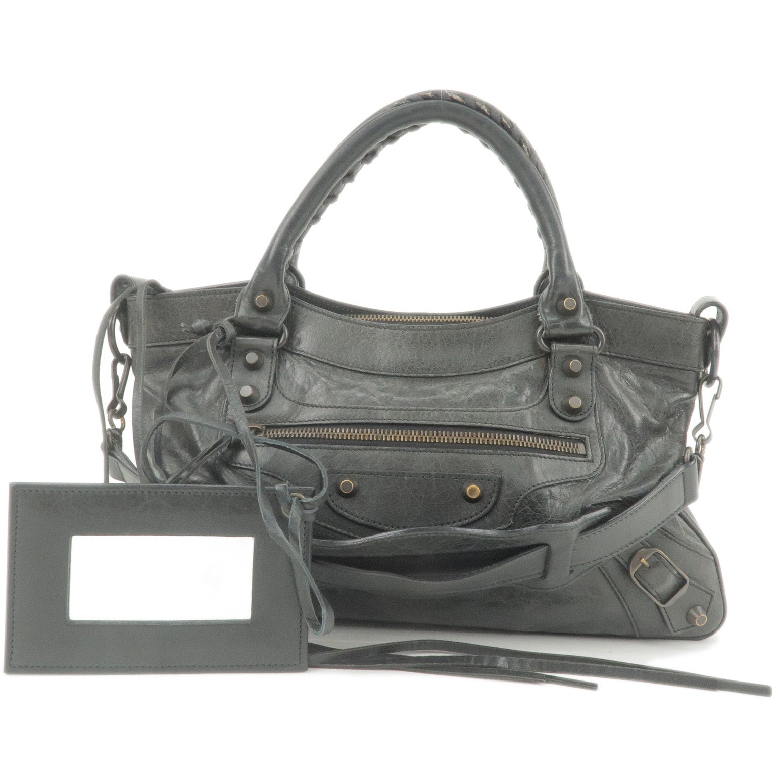 BALENCIAGA-The-First-Leather-2Way-Bag-Hand-Bag-Black-103208