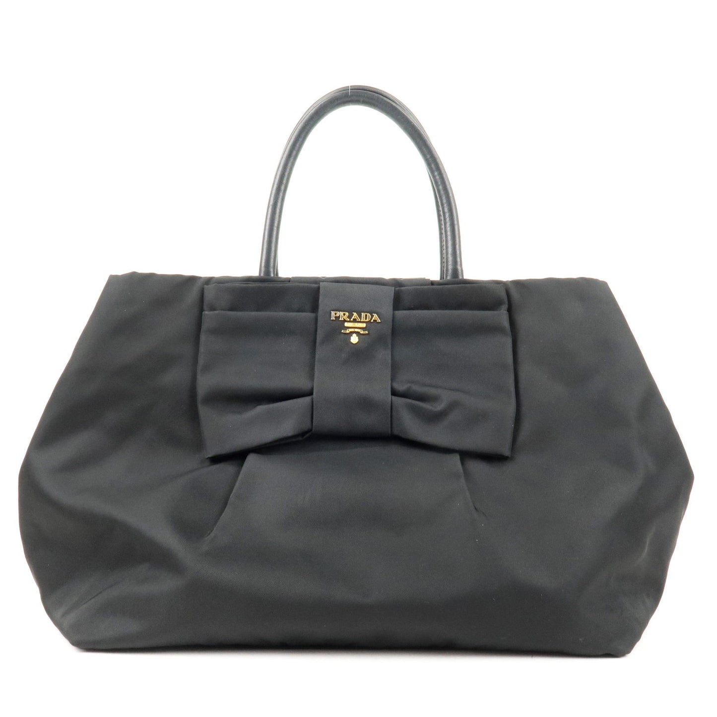 PRADA-Nylon-Leather-Ribbon-Hand-Bag-Tote-Bag-NERO-Black-BN1601