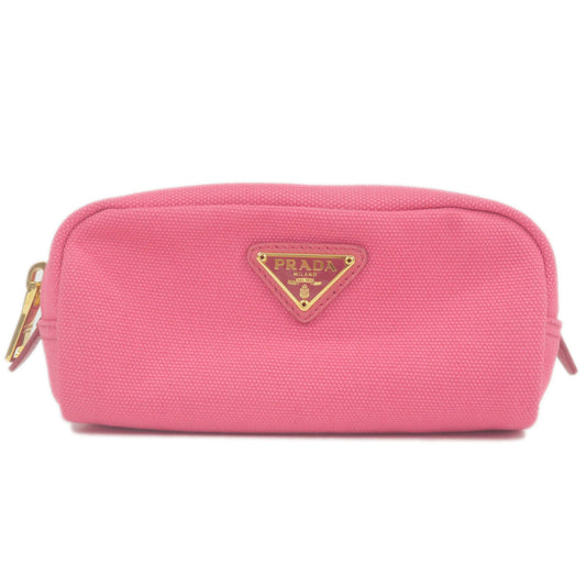 PRADA-Logo-Canvas-Leather-Pouch-Cosmetic-Pouch-Pink-1NA175