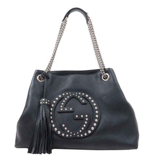 GUCCI-SOHO-Leather-Studs-Chain-Shoulder-Bag-Black-308982