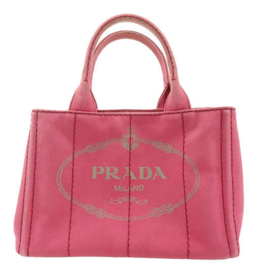 PRADA-Logo-Canapa-Mini-Canvas-Tote-Bag-Hand-Bag-Pink-1BG439